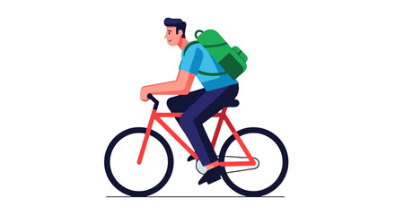 Fototapeta premium Cyclist With Backpack Traveling Using Bicycle On A Black Background