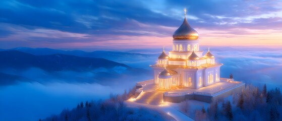 Obraz premium A large white building with a gold dome