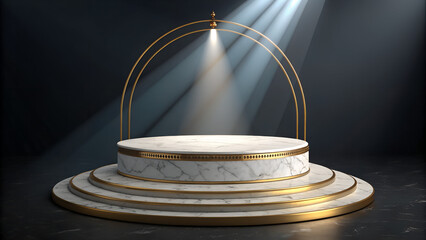 white marble podium with dark background for product display. product advertisement