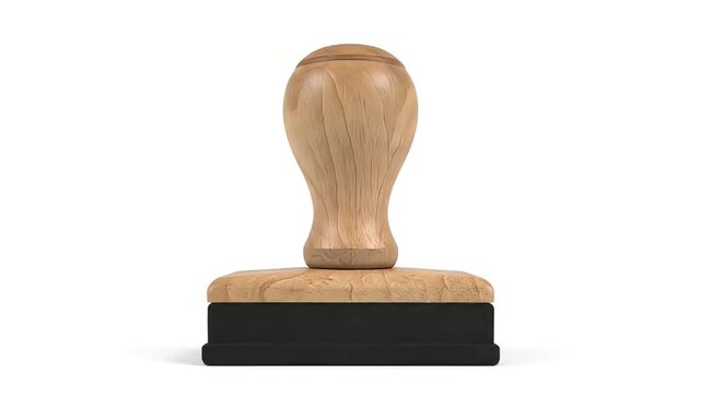 Wooden stamp with a handle, used for marking documents and official papers.