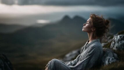 Mountain reflection moments at dusk inspire peace and quiet thoughts high above the valley