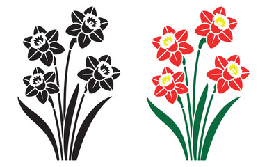 Obraz premium Elegant Daffodil Flowers in Contrasting Black and Red Color Schemes
