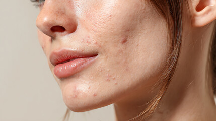 Close-up of facial acne and blemishes on skin