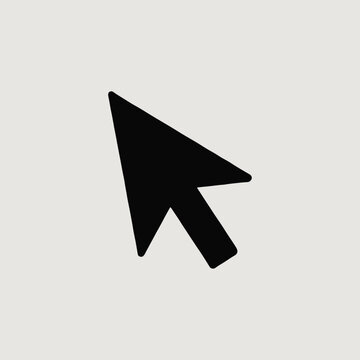A simple close up shot of a black computer mouse cursor pointing upwards on a white background plain scene