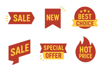Obraz premium Set of red and yellow promotional badges with text highlights including 