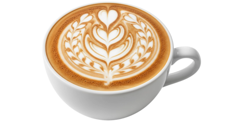 Latte art isolated on transparent background in a cup for coffee lovers delight