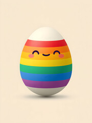 Happy rainbow Easter egg with a smiling face on a soft background