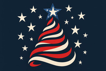 Patriotic Christmas Tree Design Made Of Red White Blue Ribbon With Star Decorations