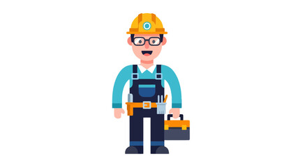 Fototapeta premium Engineer Character With Glasses, Helmet And Tools Standing With A Cheerful Expression