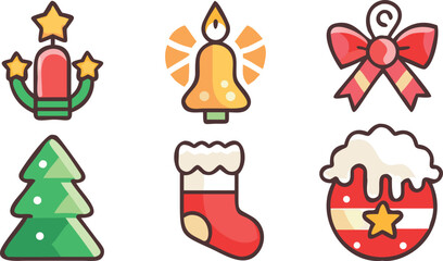 Fototapeta premium Christmas Icons Set with Tree and Stocking for Holiday Design