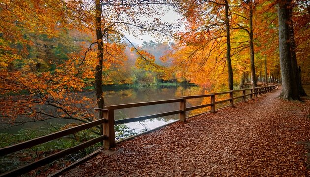 Autumn View Of The Park Walking Path Seven Lakes Yedigoller National Park Bolu Province Turkey