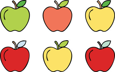 Six colorful cartoon apples on a white background