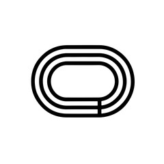 Running Track Icon – Minimal Outline Design:
Simple black line icon of an athletic running track, representing fitness, competition, training, and outdoor sports with a modern minimalist 