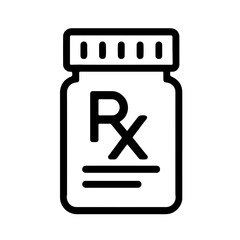 Prescription Medicine Bottle Icon: Simple outline of a prescription pill bottle labeled &ldquo;Rx,&rdquo; suitable for pharmacy, healthcare, and medical service illustrations.
