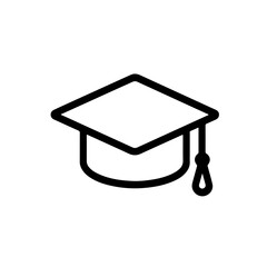 Graduation Cap Outline Icon: Simple line drawing of academic graduation cap. Ideal for education, schools, and learning concepts.