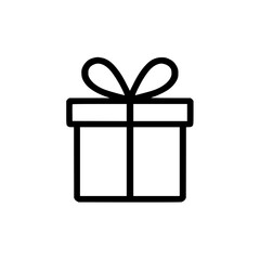Simple Gift Box Outline Icon: Minimal vector icon of a wrapped present with ribbon. Perfect for holidays, celebrations, and e-commerce designs.