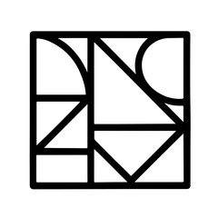 Abstract Geometric Line Composition: Black geometric line design with intersecting shapes forming an abstract square pattern. Ideal for design templates, backgrounds, and creative infograp