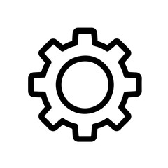 Cogwheel Gear Icon – Engineering Symbol: Simple black outline gear icon representing mechanics, industry, and technology. Perfect for engineering, automation, and system process graphics.