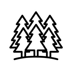 Pine Forest Outline Icon: Minimalist pine tree forest line art design, symbolizing nature, environment, and green ecology concepts. Perfect for eco-branding and travel graphics.