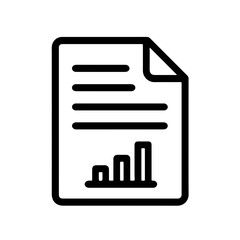 Report Graph Icon Outline: Minimal black outline icon of a report sheet with bar chart, representing data analysis, report, and business growth.