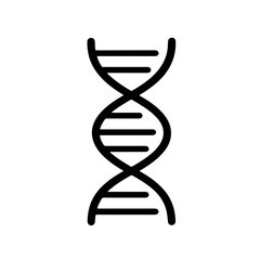 DNA Helix Line Icon: Simple linear illustration of a DNA strand symbolizing genetics, biology, and molecular science concepts.