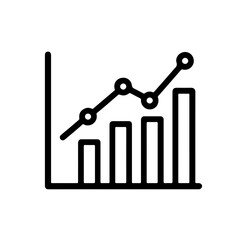 Business Growth Bar Chart Icon: Clean line illustration of a rising bar and line chart symbolizing financial growth, analytics, and success metrics.