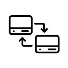 Data Transfer Line Icon: Simple icon depicting file transfer between devices, ideal for representing cloud sharing and digital connectivity.