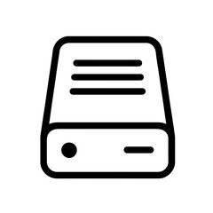 Hard Drive Line Icon: Simple outlined hard drive icon representing data storage, computing, and digital technology concepts.