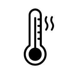 Thermometer Icon – Temperature and Heat Symbol: Black minimalist thermometer icon representing heat, weather, or fever. Ideal for science or health themes.