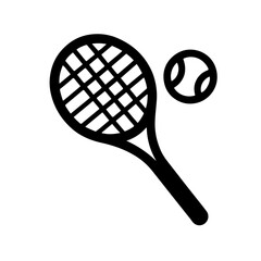Tennis Racket Icon – Sport and Recreation Symbol: Minimalist line icon of a tennis racket with ball. Perfect for sports branding, recreation materials, and athletic design.