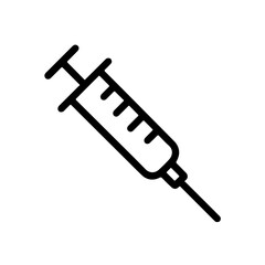 Syringe Icon – Medical Injection Symbol: Minimal black outline syringe icon symbolizing vaccination, healthcare, and medical treatment. Ideal for health and science graphics.