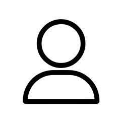 User Profile Icon – Person Outline Symbol: Simple outline of a person representing user, account, or identity. Commonly used in web, app, or business interfaces.