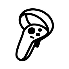 VR Controller Icon – Gaming Device Symbol: Simple black outline illustration of a virtual reality controller, representing gaming, technology, and digital interaction.