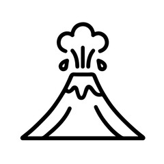 Volcano Eruption Icon – Natural Disaster Symbol: Simple black outline of an erupting volcano representing nature, geology, and power of natural events. Ideal for science or education mater