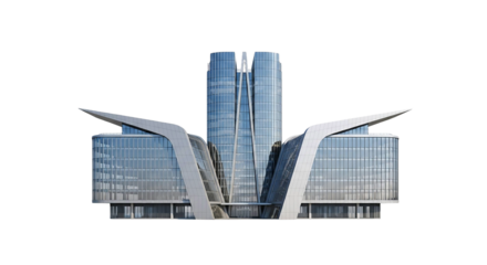 Futuristic building with glass facade isolated on transparent background