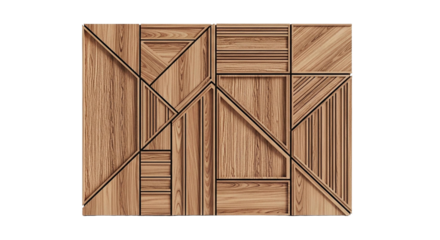 Abstract wooden panel with geometric pattern isolated on transparent background