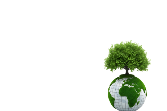 Tree growing on digital earth globe isolated on transparent background, technology - Powered by Adobe
