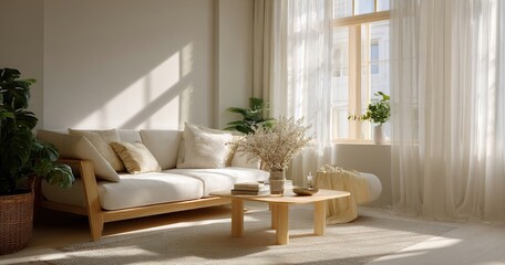 Bright Minimalist Living Room With Neutral Decor And Sunlight