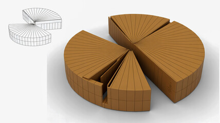 Pie Chart Design with Cardboard Slices and Wireframe Representation graph data