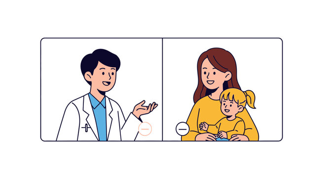 Engaging telehealth appointment with friendly doctor and mother holding child, offering convenient, modern healthcare solutions for busy families and their kids