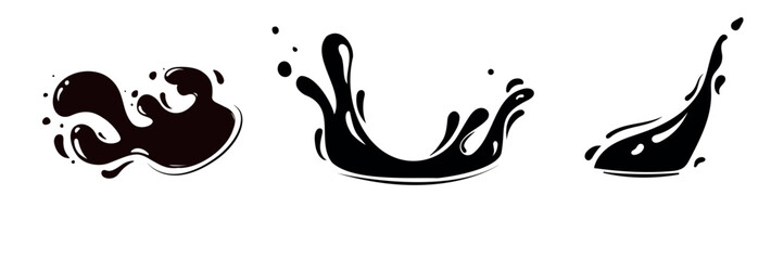 A versatile vector set of stylized coffee splashes and stains, cleanly isolated on a white background. This dynamic collection is perfect for cafe menus, packaging, or coffee-themed digital designs