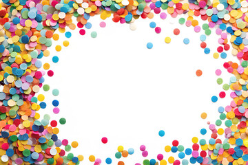 Colorful confetti scattered around a transparent background, isolated on transparent background