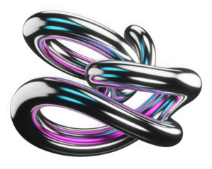 3d chrome neon fluid form liquid metallic shape on transparent png isolated background