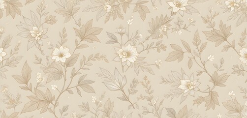 Elegant Beige Floral Wallpaper Pattern with Soft Botanical Design – Vintage Style Flower Background for Interior Walls, Home Decor, Fabric Prints, and Digital Art Projects