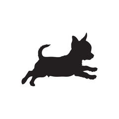 Cute puppy chihuahua running silhouette vector flat illustration design
