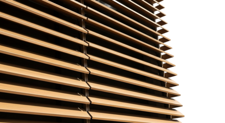 Closeup of modern wooden blinds, isolated on transparent background