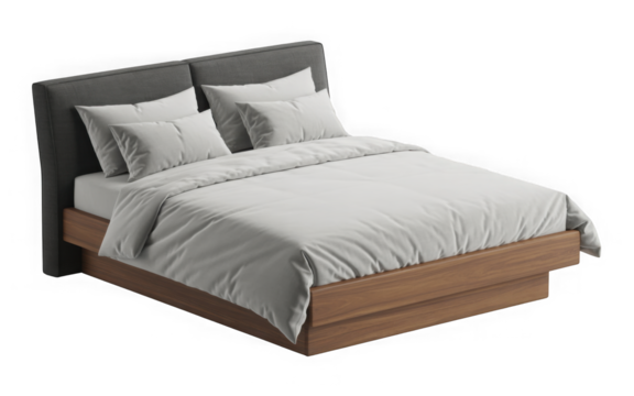 Modern interior double bed on transparent backgrounds 3d render