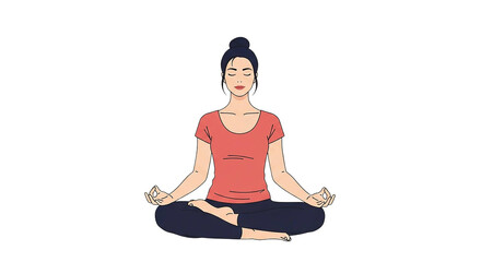 Woman meditating isolated on transparent background, finding inner peace and mindfulness
