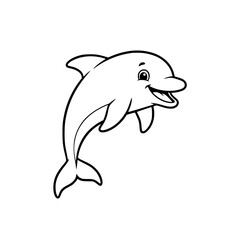 Fototapeta premium Friendly cartoon dolphin jumping, simple cheerful coloring page for toddlers Generative aI