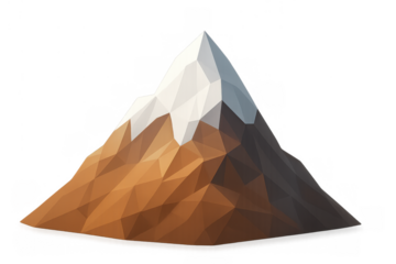 Low poly mountain peak with snowcap representing nature, outdoor adventure, and stability on transparent background